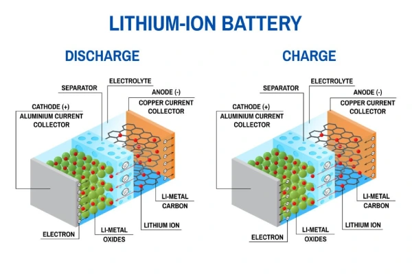 Schematic showing a loose lithium-ion cell shorted by metal keys or coins