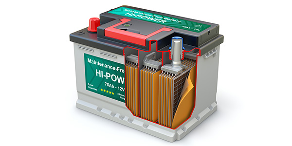 Diagram or test setup showing a battery cooled to subfreezing temperature while a controlled load draws rated cranking current and voltage is monitored